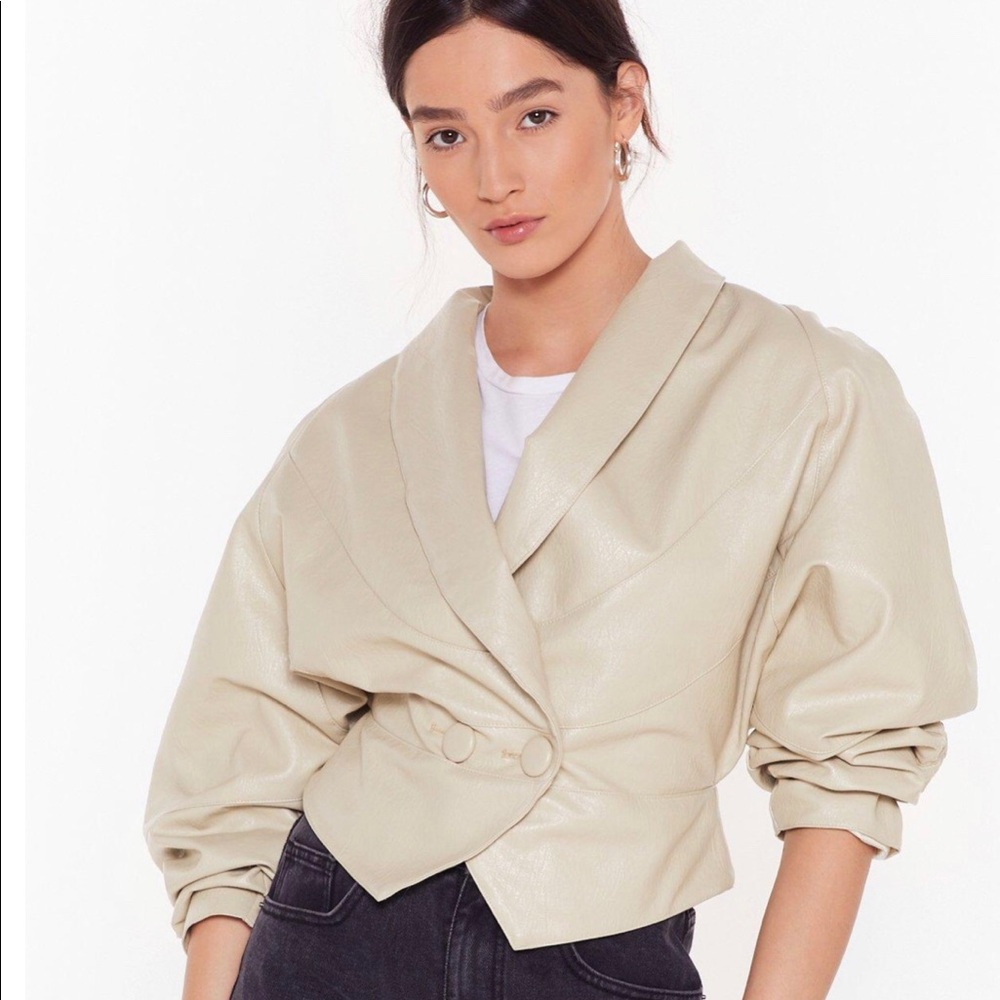 Nasty gal Cream Vegan Leather Jacket (never worn)